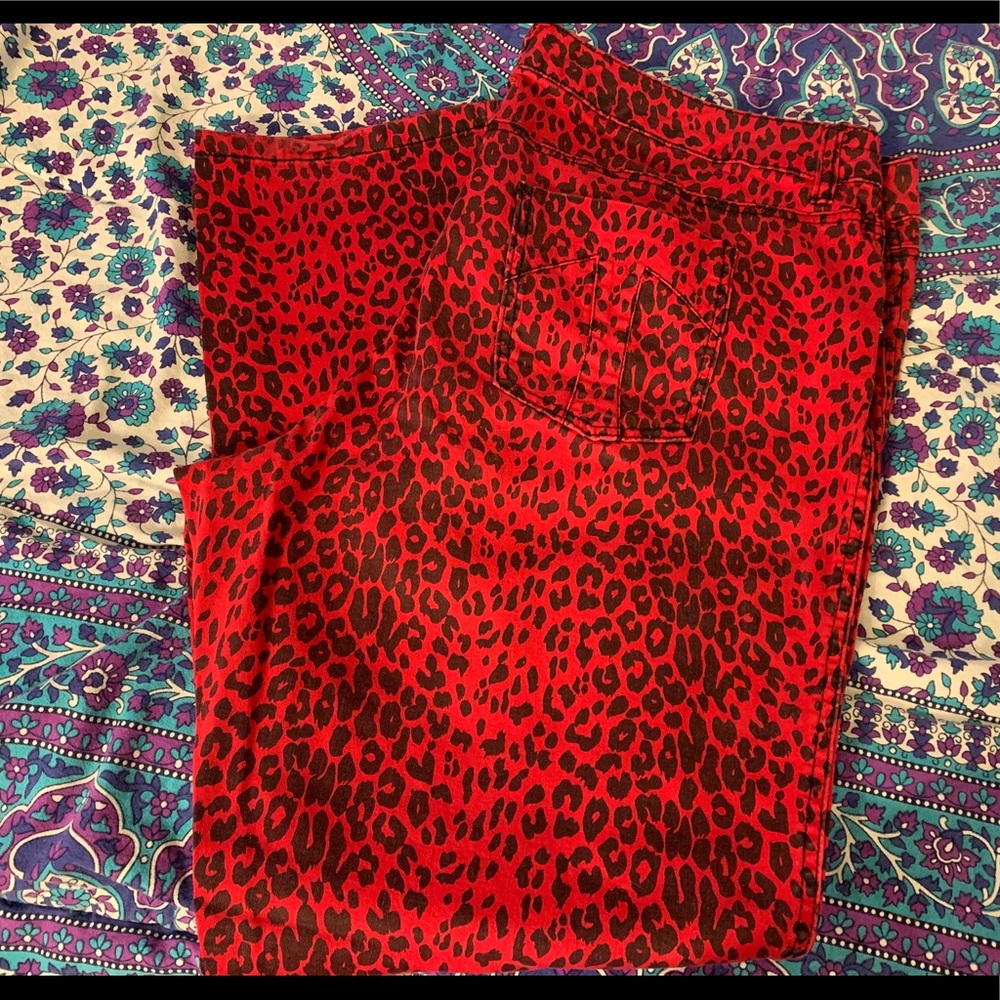 Red leopard Tripp pants/ jeans.